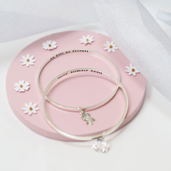 Personalised Hand Stamped Birth Flower Bangle, 4 of 11