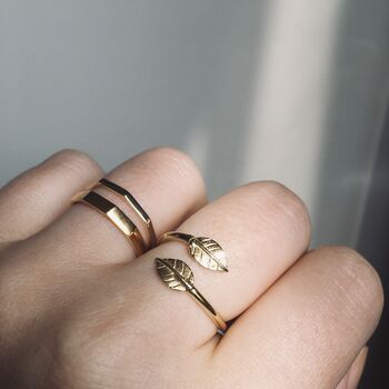 Adjustable Double Leaf Ring In Gold Vermeil, 3 of 4