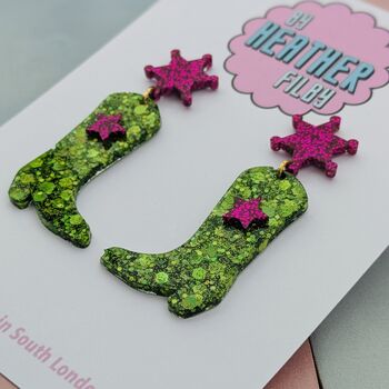 Cowboy Boot Glitter Resin Earrings, 7 of 12