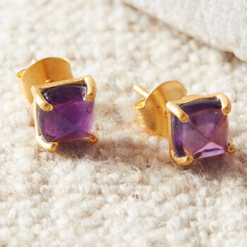 Purple Amethyst Square Cut 18 K Gold And Silver Studs, 6 of 12