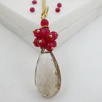 Rutilated Quartz And Ruby Pendant Necklace, 3 of 6