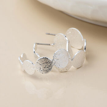 Chunky Silver Plated Textured Open Hoop Earrings – 25mm, 2 of 7