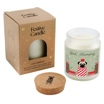 Pug Candle | Gingerbread Scented Christmas Candle | 'Bah Humpug' | Clear | Seasonal Winter Home Décor, 2 of 2