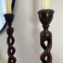 Pair Of Vintage Tall Oak Barley Twist Candlesticks, thumbnail 3 of 5