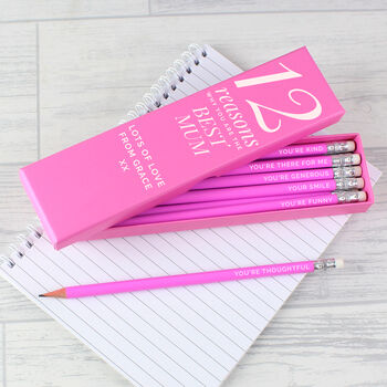 Personalised Pink '12 Reasons' Box And 12 Pencils, 4 of 9