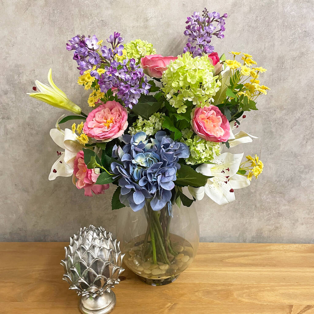 Cottage Garden Flowers In Glass Vase | Artificial Flower Arrangements, 1 of 4