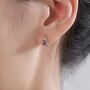 Oval Black Opal Huggie Hoop Earrings In Sterling Silver, thumbnail 6 of 10