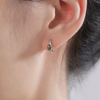 Oval Black Opal Huggie Hoop Earrings In Sterling Silver, 6 of 10
