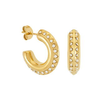 Anti Tarnish Chunky Crystal Hoop Earrings In Gold Colour, 2 of 6