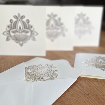 Silver Lasercut Diwali Card Set Of Five, 6 of 8
