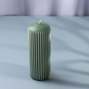 G Decor Velluto Oliva Sculpted Olive Green Ribbed Pillar Candle In A Velvet Matte Finish, 3 of 3