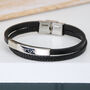 Personalised Men's Black Leather Sliding Bar Bracelet, thumbnail 2 of 7