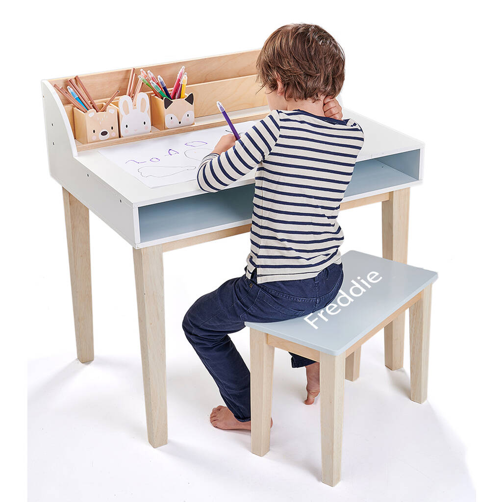 Personalised Wooden Child Desk And Stool By Lime Tree London
