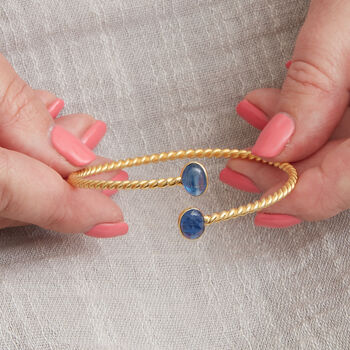 Blue Kyanite Silver Gold Plated Adjustable Bangle, 8 of 12