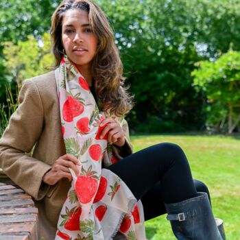 Strawberry Print Scarf In Personalised Gift Box, 3 of 4