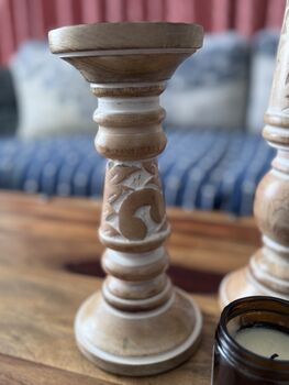Mango Wood Pillar Candle Holder Set Of Two, 5 of 9
