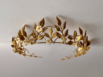 The Margot Crown Leaf Vine Mother Of Pearl Carved Shell Art Nouveau Headpiece, 8 of 12