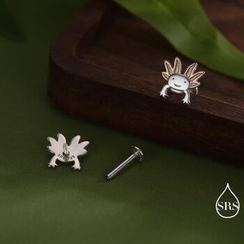 Tiny Axolotl Internally Threaded Flat Back Earrings In Sterling Silver, 5 of 10