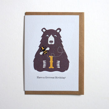 Bear And Bee First Birthday Card Age One, 2 of 2