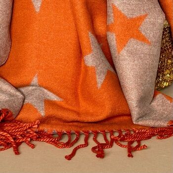 Cashmere Blend Star Scarf In Orange And Grey, 3 of 3