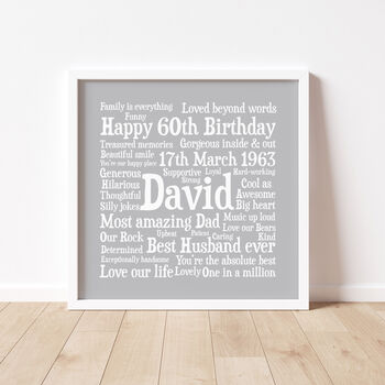 Birthday Personalised 60th Word Art Gift, 3 of 4