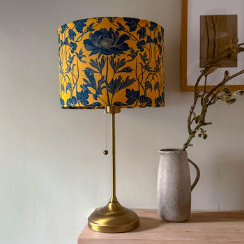 Luxury Velvet Lampshade Summer Flowers Mustard And Blue 40cm Or 30cm Sizes, 3 of 6