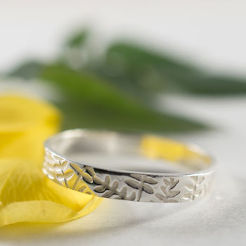 Botanical Wedding Bands In 9ct White Recycled Gold, 3 of 8