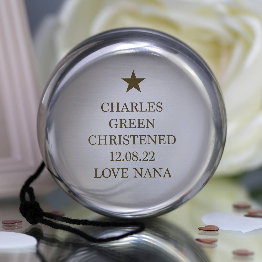 Personalised Christening Stainless Steel Yoyo With Star, 1 of 3