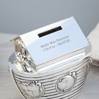 Personalised Silver Plated Noah’s Ark Money Box, 3 of 4