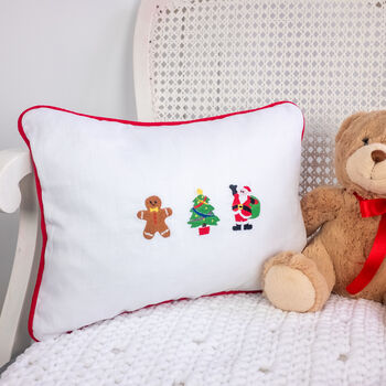Christmas Themed Oblong Embroidered Cushion, 2 of 5