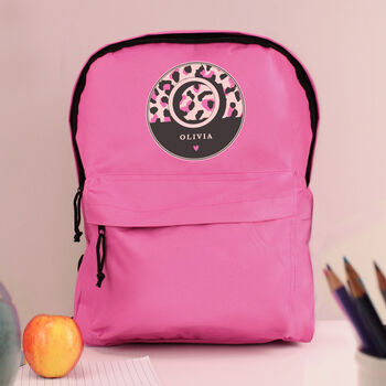 Kids Pink Leopard Print Backpack Personalised, 4 of 5