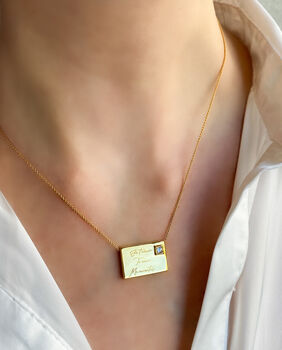 Gold Plated Reversible Cz Engraved Envelope Necklace, 6 of 9