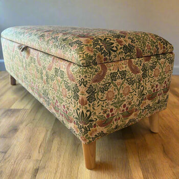 William Morris Light Strawberry Thief Storage Ottoman Footstool, 5 of 6