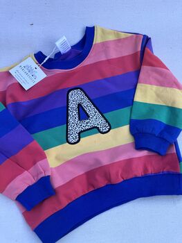 Initial Leopard And Rainbow Embroidered Over Sized Jumper, 2 of 3