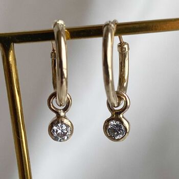 Cushion Cut Diamond Hoops On Solid Gold, 7 of 7