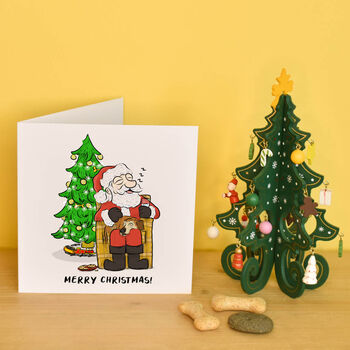 Sleeping Santa And Dog Christmas Card, 2 of 3