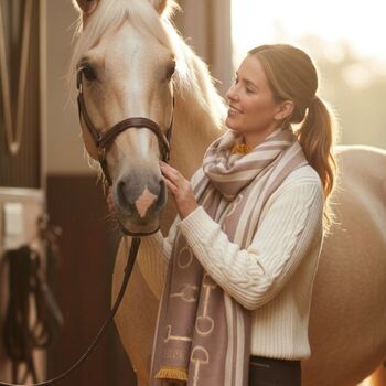 Equestrian Snaffle Bit Print Scarf | Camel And Cream, 10 of 12