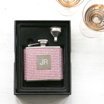 Personalised Monogram Diamante Hip Flask With Funnel, 5 of 5