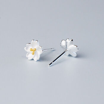 Sterling Silver Sakura Flower Stud Earrings, 4 of 6