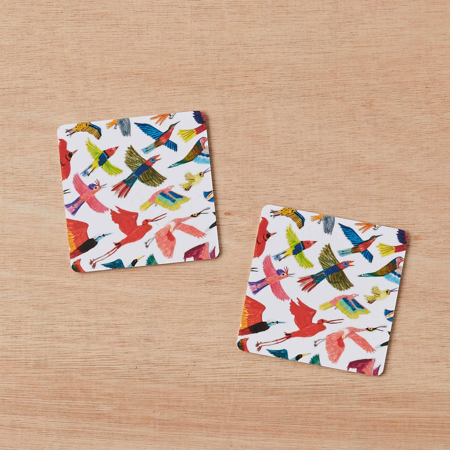 Colourful Bird Coasters Set Of Two By James Barker