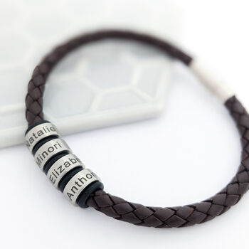 Mens Leather Bracelet With Personalised Rings, 7 of 7
