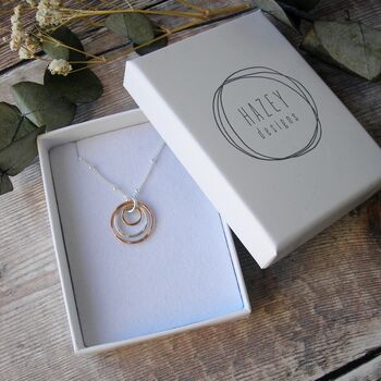 Rolled Rose Gold, Silver And Gold Circles Necklace, 3 of 4