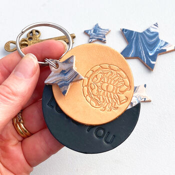 Personalised Scorpio Star Sign Leather Keyring, 3 of 5