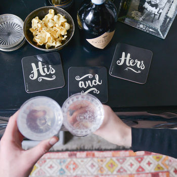 His And Hers Black Coaster Set, 2 of 2
