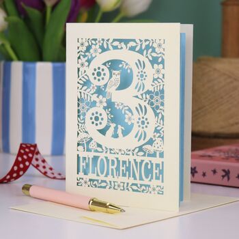 Personalised 3rd Birthday Card Papercut Woodland Design, 2 of 7