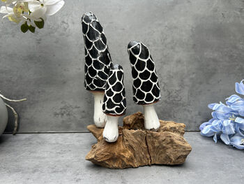 Hand Carved Teak Root Wooden Mushroom Statue Home Gift, 8 of 11