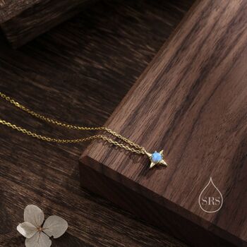 Tiny Blue Opal Four Point Star Pendant Necklace, 7 of 12