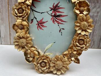 Elegant Gold Oval Floral Photo Picture Frame Holder 4x6 15x10cm Portrait Size, 7 of 8