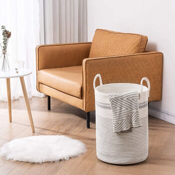 58 L White Cotton Rope Woven Storage Basket, 5 of 9