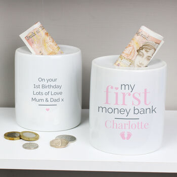 Personalised Pink My First Ceramic Money Box, 3 of 4